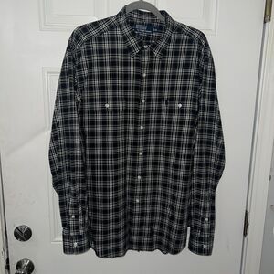 Vintage 90s Ralph Lauren Shirt Men's Size Xl Navy Plaid Button Up Classic Fit